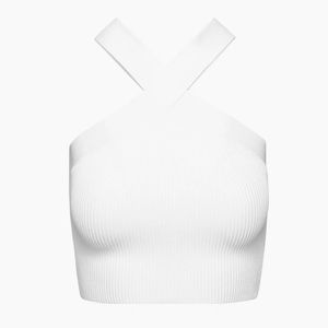 Aritzia Babaton Sculpt Knit Criss Cross Cropped Tank White Size XS